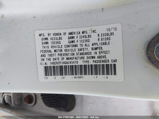 Honda ACCORD LX 2016 1HGCR2F34GA045478 Image 9