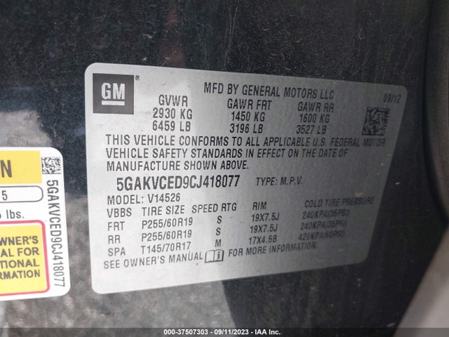 2012 BUICK ENCLAVE LEATHER VIN: 5GAKVCED9CJ418077