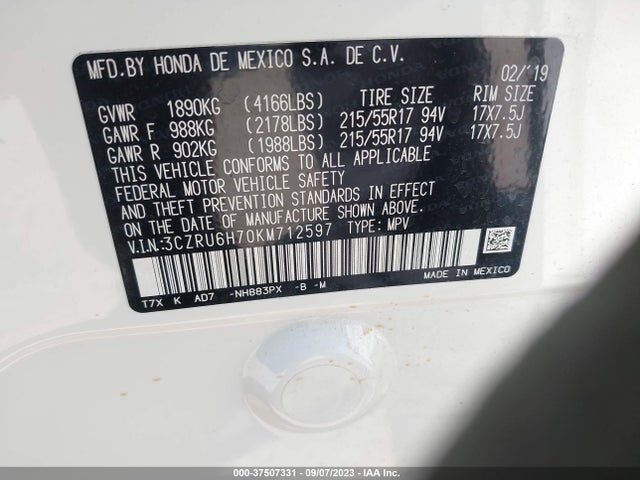 Honda Hr-v Ex-l 2019 3CZRU6H70KM712597 Image 9