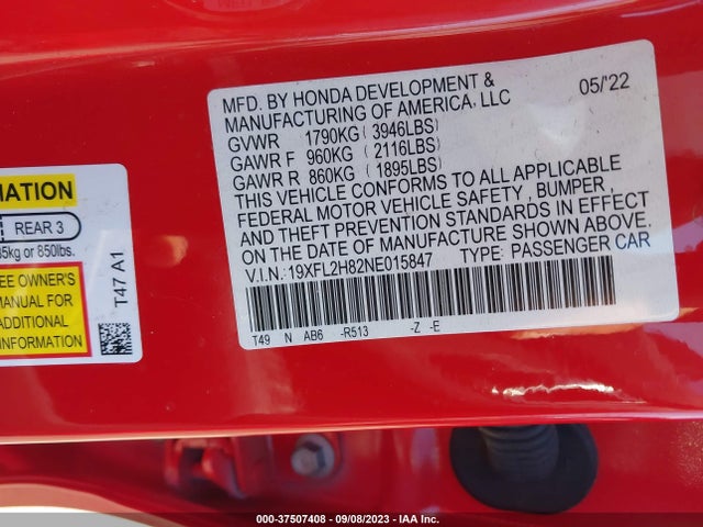 Honda Civic Hatchback Sport 2022 19XFL2H82NE015847 Image 15