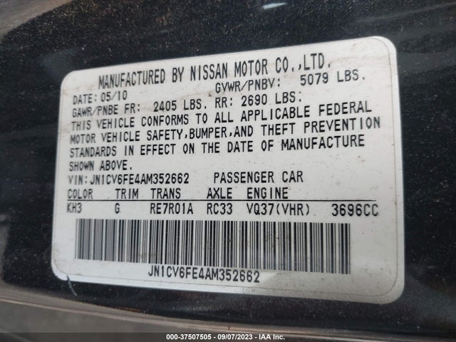 2010 INFINITI G37 CONVERTIBLE BASE VIN: JN1CV6FE4AM352662