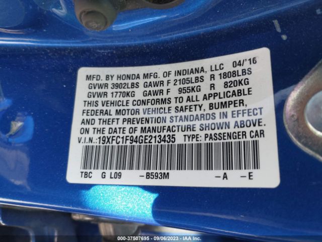 19XFC1F94GE213435 Honda Civic Sedan Touring