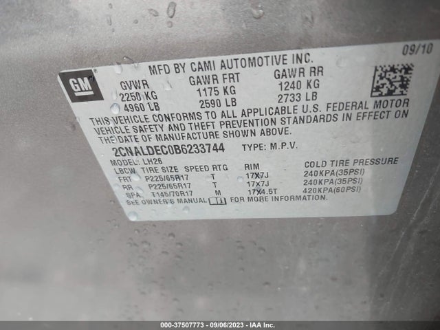 2011 CHEVROLET EQUINOX LT W/1LT VIN: 2CNALDEC0B6233744