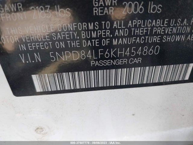 Hyundai Elantra Limited 2019 5NPD84LF6KH454860 Image 9