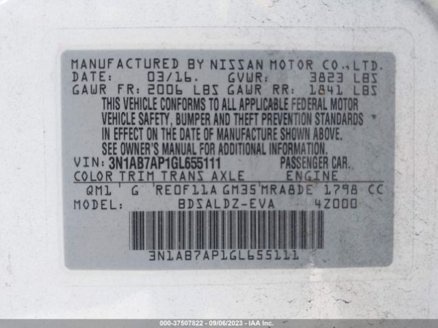 3N1AB7AP1GL655111 Nissan Sentra Sr/sl/s/sv/fe+ S