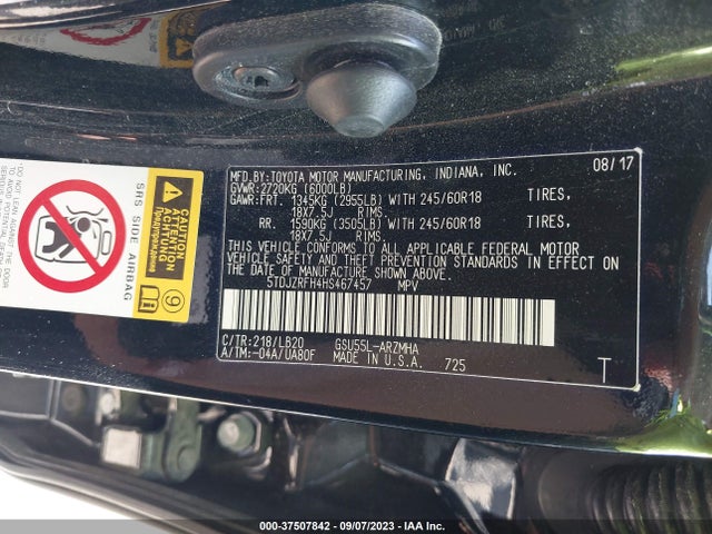 Toyota Highlander Xle/se 2017 5TDJZRFH4HS467457 Image 9