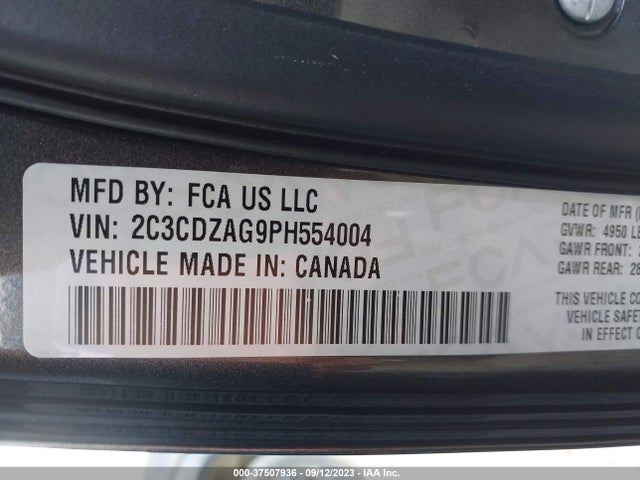 2023 DODGE CHALLENGER SXT VIN: 2C3CDZAG9PH554004