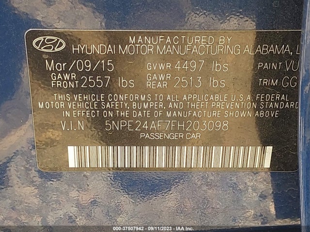 Hyundai Sonata 2.4l Se 2015 5NPE24AF7FH203098 Image 9
