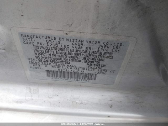 3N1CN7AP5GL827253 Nissan Versa S Plus