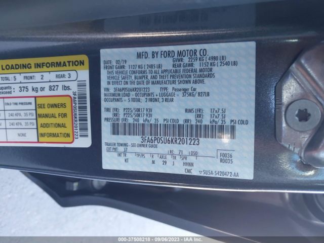 3FA6P0SU6KR201223 Ford Fusion Energi Titanium