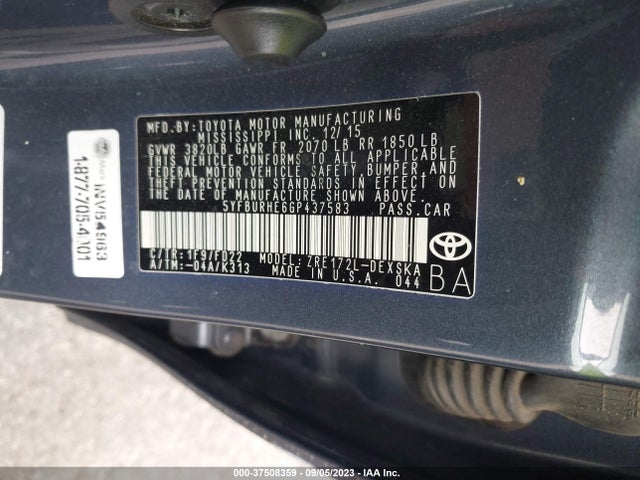 Toyota Corolla L/le/s/s Plus/le Plus 2016 5YFBURHE6GP437583 Image 9