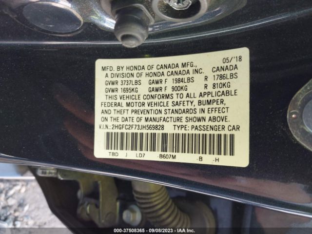 2HGFC2F73JH569828 Honda Civic Sedan Ex