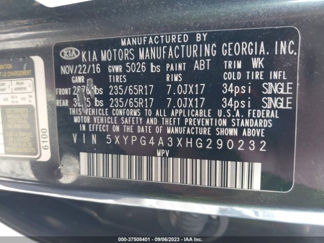 5XYPG4A3XHG290232 KIA SORENTO LX