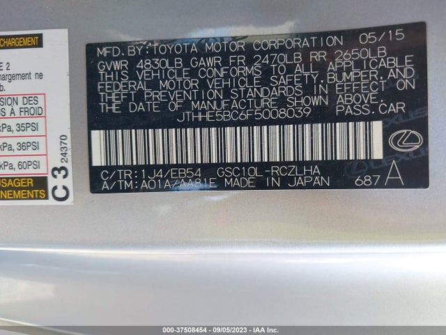 2015 Lexus RC, VIN: JTHHE5BC6F5008039