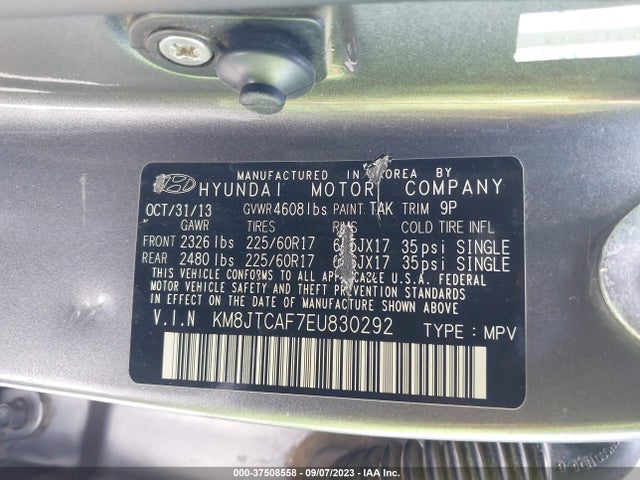 2014 HYUNDAI TUCSON GLS VIN: KM8JTCAF7EU830292