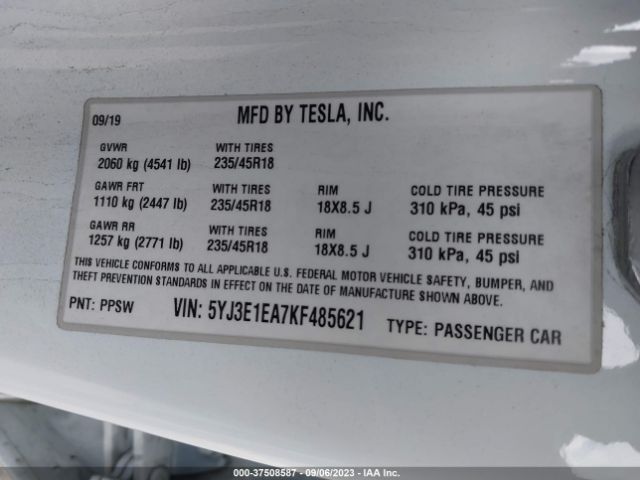 5YJ3E1EA7KF485621 Tesla Model 3 Range