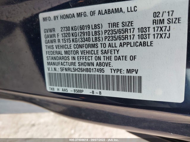 Honda ODYSSEY LX 2017 5FNRL5H26HB017495 Image 9