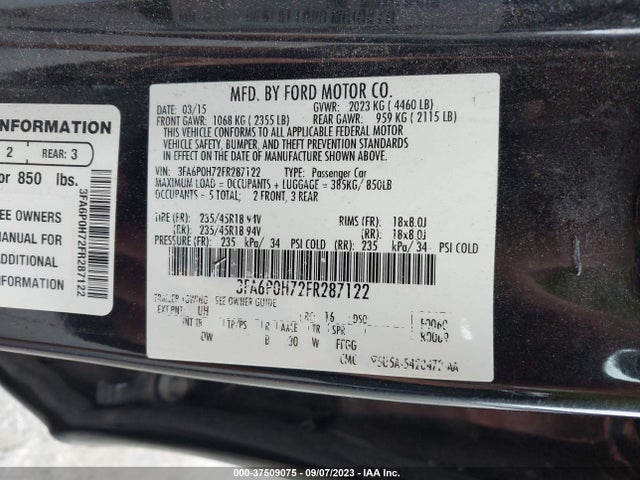 Ford FUSION SE 2015 3FA6P0H72FR287122 Image 16