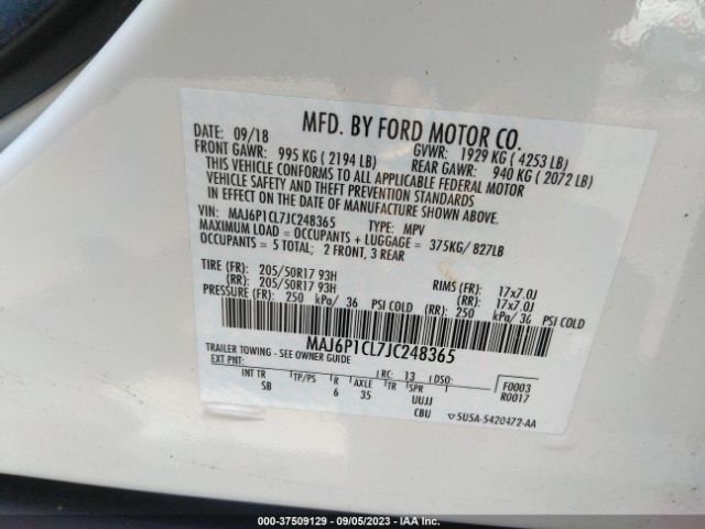 MAJ6P1CL7JC248365 Ford Ecosport Ses