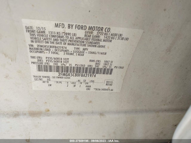 2015 FORD FLEX SEL VIN: 2FMGK5C80FBA21974