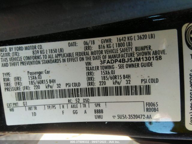 3FADP4BJ5JM130158 Ford FIESTA SE