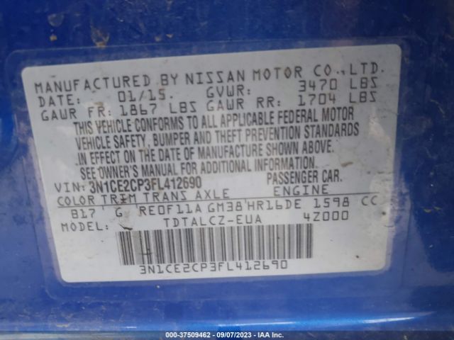 3N1CE2CP3FL412690 Nissan Versa Note S Plus