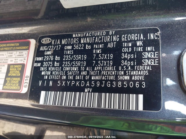 KIA Sorento Sx V6 2018 5XYPKDA59JG385063 Image 9