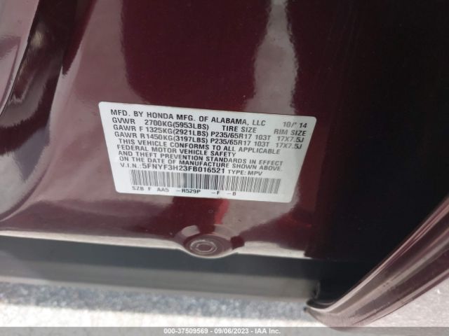 5FNYF3H23FB016521 Honda PILOT LX