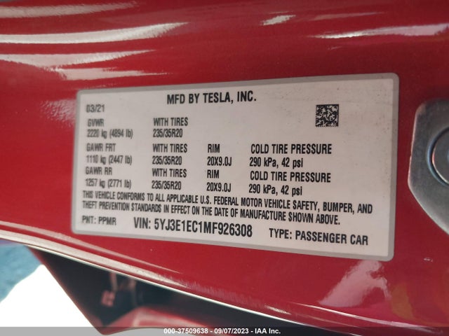 2021 Tesla 3, VIN: 5YJ3E1EC1MF926308