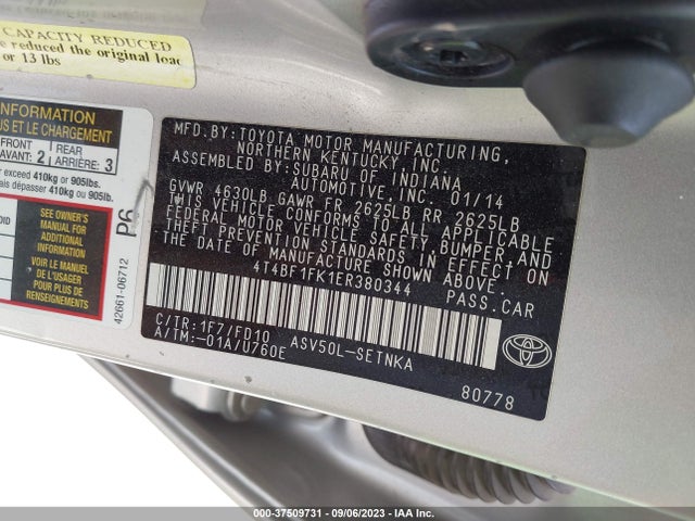 Toyota Camry L/le/xle/se/se Sport 2014 4T4BF1FK1ER380344 Image 9