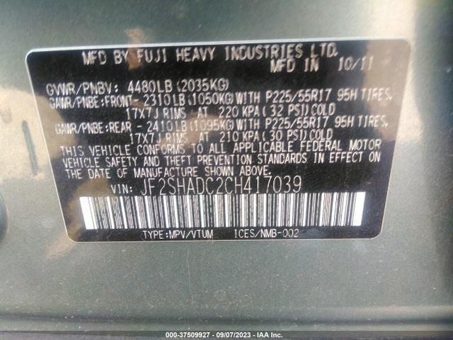 2012 SUBARU FORESTER 2.5X PREMIUM VIN: JF2SHADC2CH417039