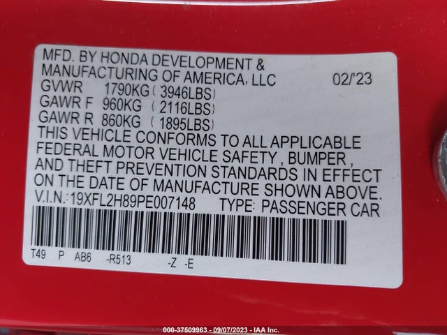 Honda Civic Hatchback Sport 2023 19XFL2H89PE007148 Image 16