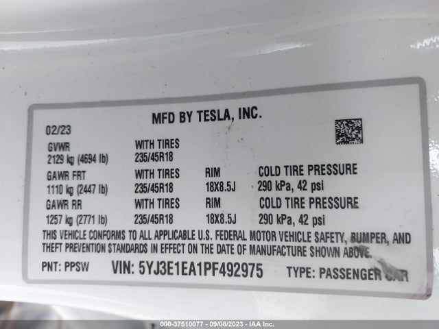 Tesla MODEL 3 2023 5YJ3E1EA1PF492975 Image 9