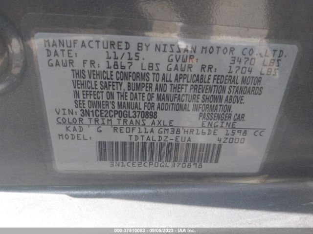 3N1CE2CP0GL370898 Nissan Versa Note S/s Plus/sv/sr/sl