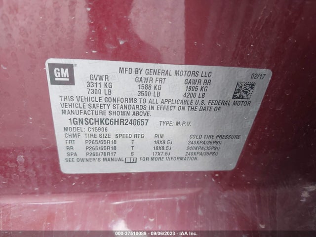Chevrolet Suburban Lt 2017 1GNSCHKC6HR240657 Image 9