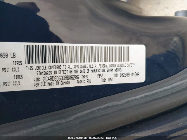 2013 DODGE GRAND CARAVAN CREW VIN: 2C4RDGDG3DR606206