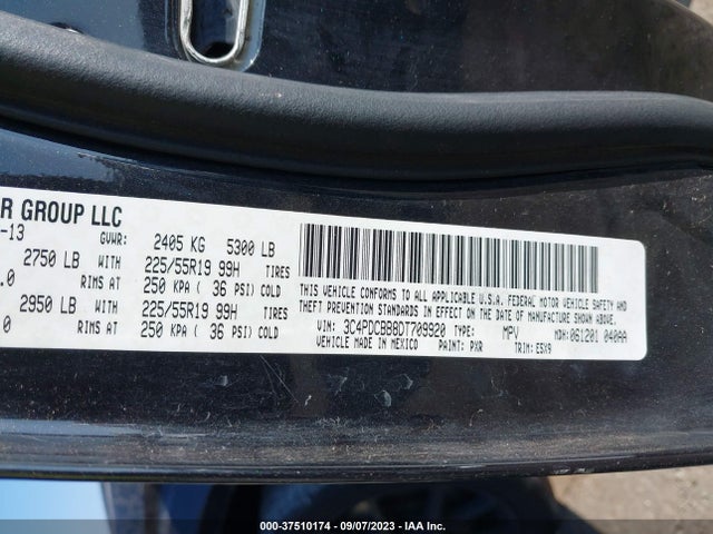 2013 DODGE JOURNEY SXT VIN: 3C4PDCBB8DT709920