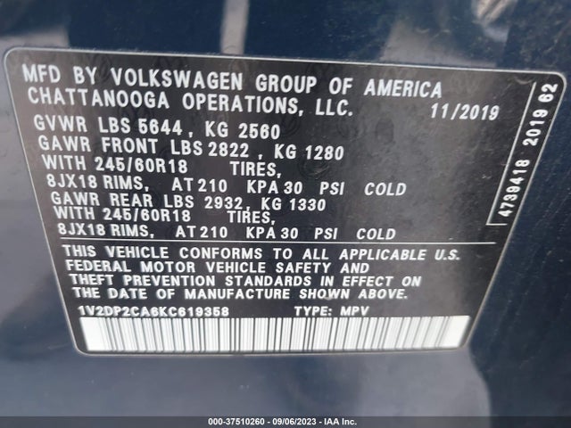 1V2DP2CA6KC619358 Volkswagen Atlas 2.0t Se