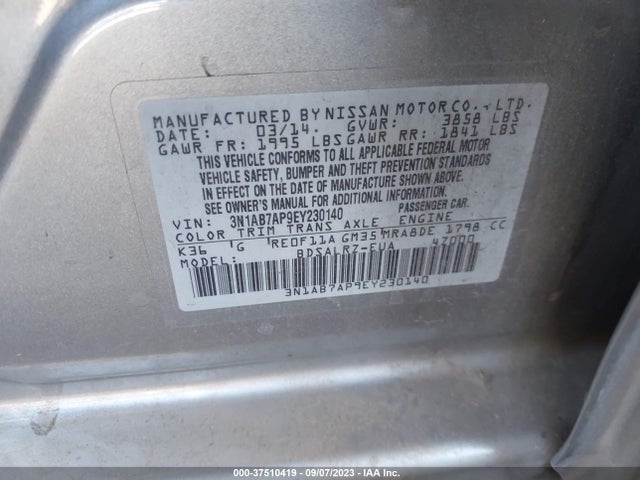 Nissan SENTRA SR 2014 3N1AB7AP9EY230140 Image 9