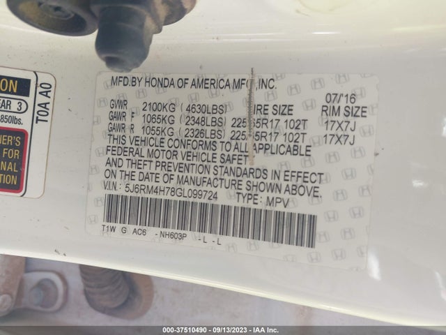Honda Cr-v Ex-l 2016 5J6RM4H78GL099724 Image 9