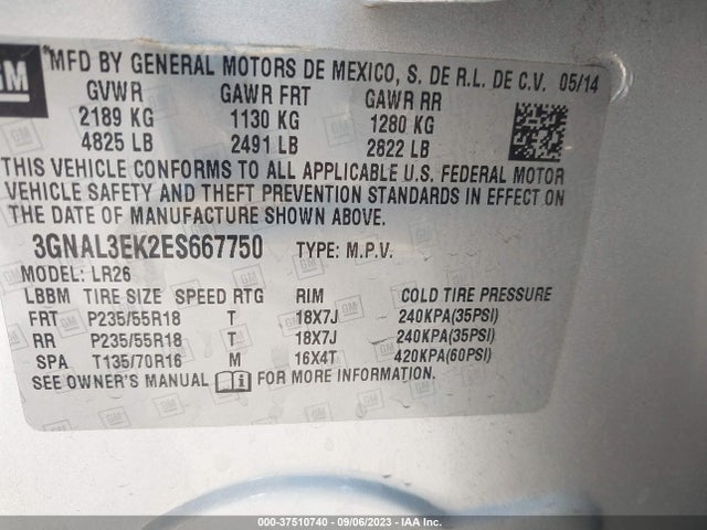 2014 Chevrolet Captiva Sport, VIN: 3GNAL3EK2ES667750