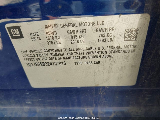 Chevrolet Sonic Ltz Auto 2014 1G1JE6SB3E4107916 Image 9