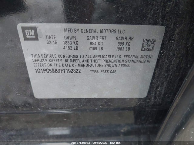 Chevrolet CRUZE LT 2015 1G1PC5SB9F7192822 Image 9