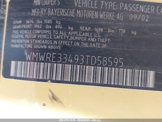 2003 MINI COOPER S WMWRE33493TD58595 Photo 8