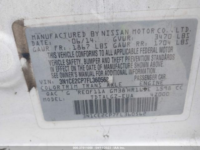 3N1CE2CP7FL360562 Nissan Versa Note Sr