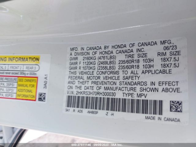 2HKRS3H70RH300030 Honda Cr-v Ex-l