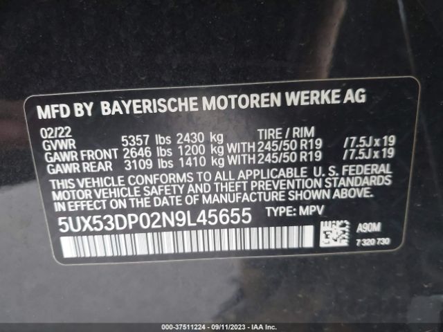 5UX53DP02N9L45655 BMW X3 Xdrive30i
