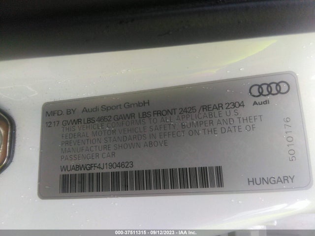 2018 Audi RS 3, VIN: WUABWGFF4J1904623