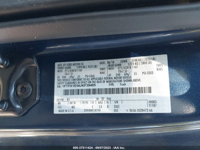 2018 FORD F-150 XL/XLT/LARIAT VIN: 1FTFX1E54JKF39405