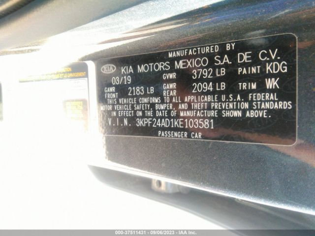 3KPF24AD1KE103581 KIA Forte Lxs